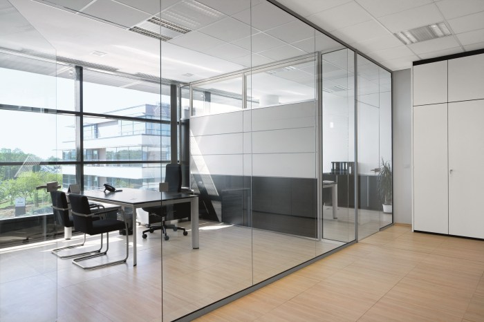 Glazing is used in partitions and fire doors