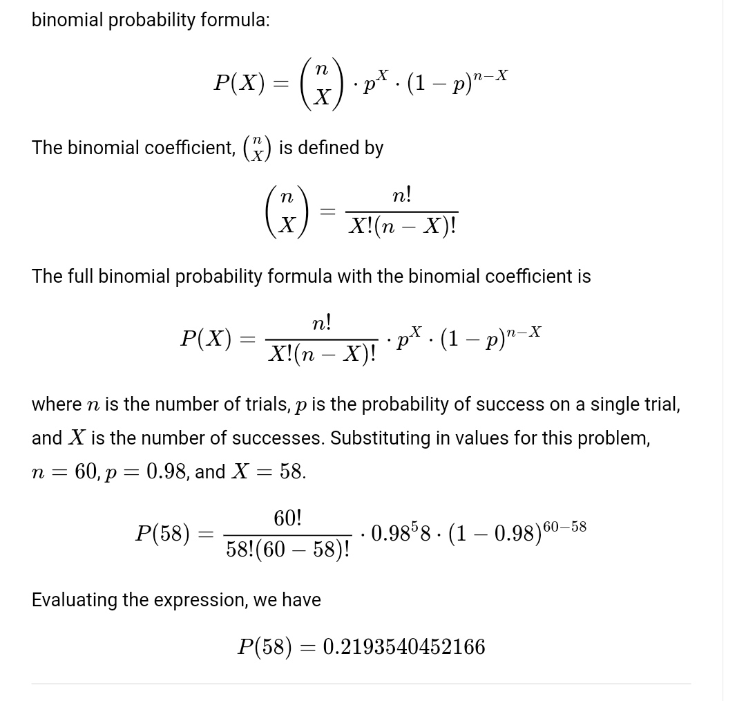 A binomial probability experiment is conducted with the given parameters