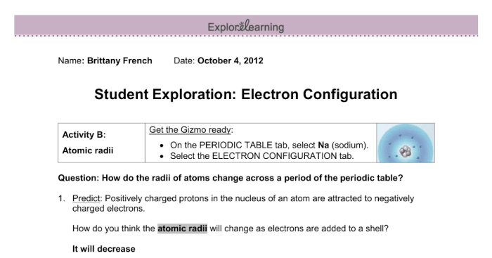 Gizmo student exploration electron configuration answer key