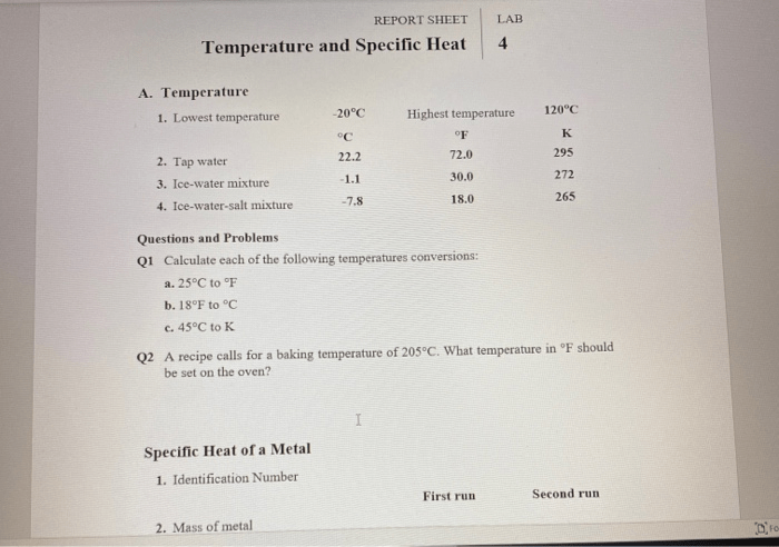 Lab calorimetry and specific heat assignment lab report