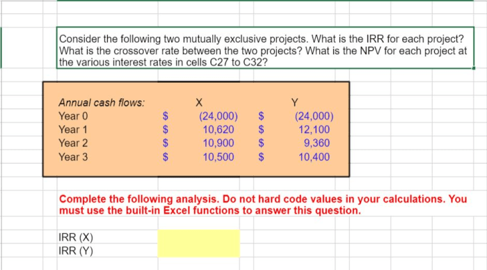 Consider two mutually exclusive projects a and b